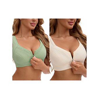 2 Packs Women's Zip Front Closure Full Coverage Wirefree Tank Back Bralette Wide Straps Bras