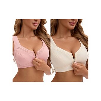 2 Packs Women's Zip Front Closure Full Coverage Wirefree Tank Back Bralette Wide Straps Bras