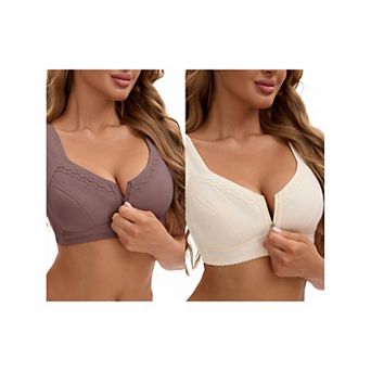 2 Packs Women's Zip Front Closure Full Coverage Wirefree Tank Back Bralette Wide Straps Bras