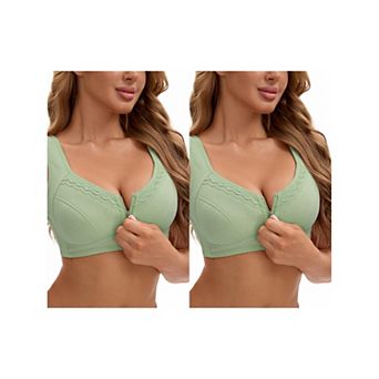 2 Packs Women's Zip Front Closure Full Coverage Wirefree Tank Back Bralette Wide Straps Bras