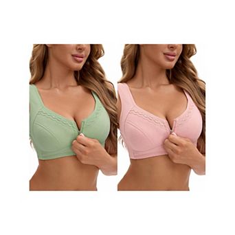 2 Packs Women's Zip Front Closure Full Coverage Wirefree Tank Back Bralette Wide Straps Bras