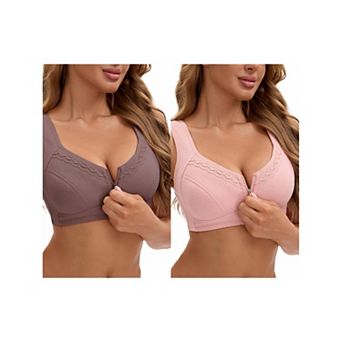 2 Packs Women's Zip Front Closure Full Coverage Wirefree Tank Back Bralette Wide Straps Bras