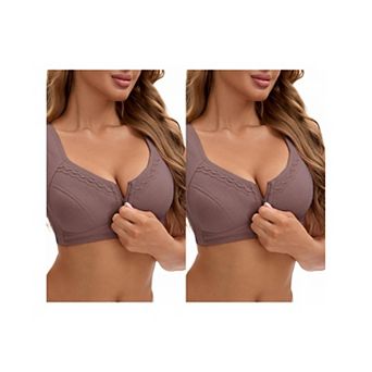 2 Packs Women's Zip Front Closure Full Coverage Wirefree Tank Back Bralette Wide Straps Bras