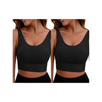 2 Packs Women's V Back Wide Straps Slim Fit Full Coverage Sports Bras Longline Sport Padded Tank Top