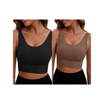 2 Packs Women's V Back Wide Straps Slim Fit Full Coverage Sports Bras Longline Sport Padded Tank Top