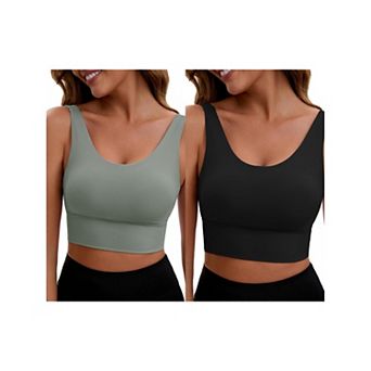 2 Packs Women's V Back Wide Straps Slim Fit Full Coverage Sports Bras Longline Sport Padded Tank Top