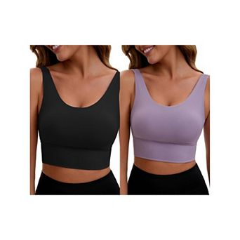 2 Packs Women's V Back Wide Straps Slim Fit Full Coverage Sports Bras Longline Sport Padded Tank Top