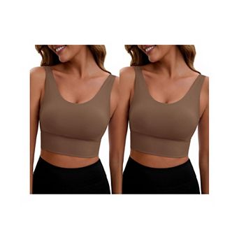 2 Packs Women's V Back Wide Straps Slim Fit Full Coverage Sports Bras Longline Sport Padded Tank Top