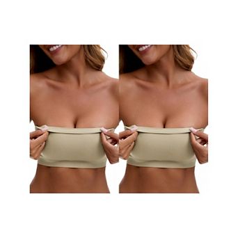 2 Packs Women's Strapless Seamless Push Up Wirefree Padded Bandeau Non-Slip Silicone Tube Bras
