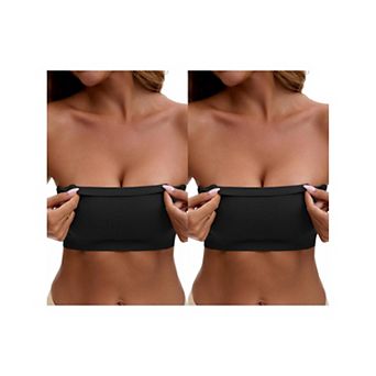 2 Packs Women's Strapless Seamless Push Up Wirefree Padded Bandeau Non-Slip Silicone Tube Bras
