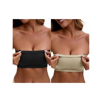2 Packs Women's Strapless Seamless Push Up Wirefree Padded Bandeau Non-Slip Silicone Tube Bras