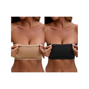 2 Packs Women's Strapless Seamless Push Up Wirefree Padded Bandeau Non-Slip Silicone Tube Bras