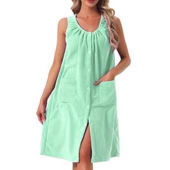 Women's Shower Towel Snaps Wearable Dress Terry Wrap Bathrobe Towelling Cover Up Shower Bath Robe
