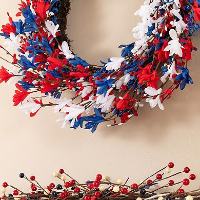Glitzhome 24"D Patriotic Wreath Decor, Patriotic / Americana Red&White&Blue Floral Wreath