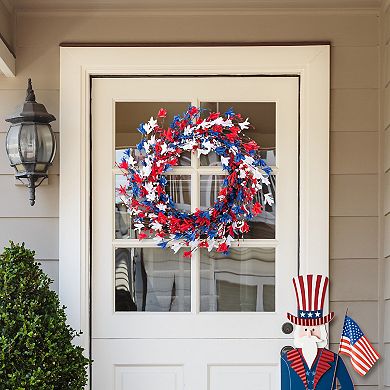 Glitzhome 24"D Patriotic Wreath Decor, Patriotic / Americana Red&White&Blue Floral Wreath