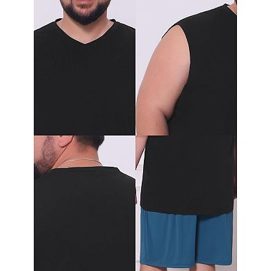 Men's Big & Tall V-Neck Solid Sleeveless Vest Comfortable Breathable Casual Tank Top