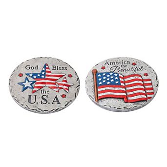 Glitzhome 10"D Set of 2 Patriotic/Americana Cement Flag and Stars Stepping Stone