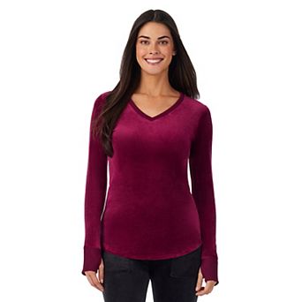 Women's Cuddl Duds® Stretch Velour Long Sleeve V-Neck Top