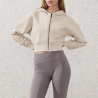 Women's Casual Long Sleeve Zip-Up Hoodie Sweatshirt Jacket Cropped Tops with Pocket