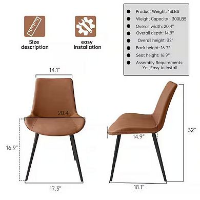 Brown Faux Leather Upholstered Modern Style Dining Chair