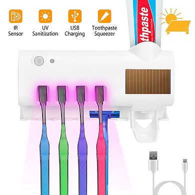 Wall-Mounted UV Toothbrush Sanitizer with Toothpaste Dispenser