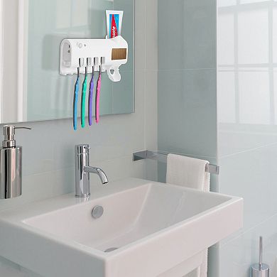 Wall-Mounted UV Toothbrush Sanitizer with Toothpaste Dispenser