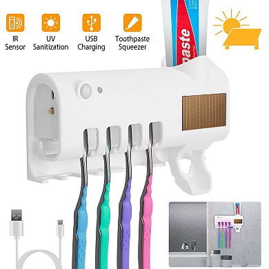 Wall-Mounted UV Toothbrush Sanitizer with Toothpaste Dispenser