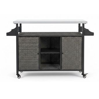 WOW PIONEER Outdoor Kitchen Rolling Storage Cabinet with Expandable Table Top and Wheels