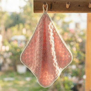 Soft Absorbent Hanging Hand Towels Textured Teardrop Shape Reusable Cleaning Cloth with Loop 6 Pack
