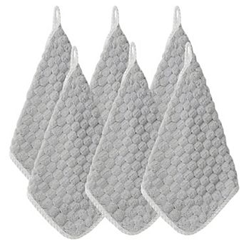 Soft Absorbent Hanging Hand Towels Textured Teardrop Shape Reusable Cleaning Cloth with Loop 6 Pack