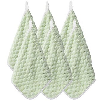 Soft Absorbent Hanging Hand Towels Textured Teardrop Shape Reusable Cleaning Cloth with Loop 6 Pack