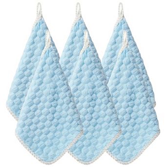 Soft Absorbent Hanging Hand Towels Textured Teardrop Shape Reusable Cleaning Cloth with Loop 6 Pack