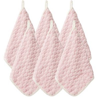 Soft Absorbent Hanging Hand Towels Textured Teardrop Shape Reusable Cleaning Cloth with Loop 6 Pack
