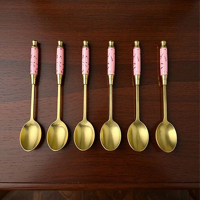 Decorative Teaspoon 6-PC Set with Gold Tone Finish and Patterned Handle Design