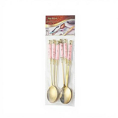 Decorative Teaspoon 6-PC Set with Gold Tone Finish and Patterned Handle Design