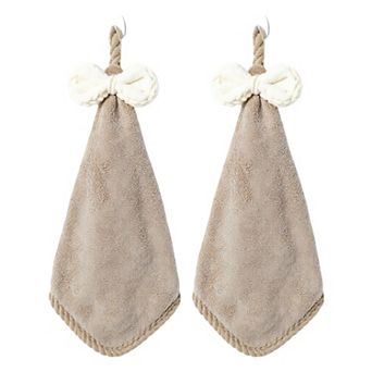 Soft Absorbent Hanging Hand Towels with Bow Detail Reusable Cleaning Cloth 2 Pack
