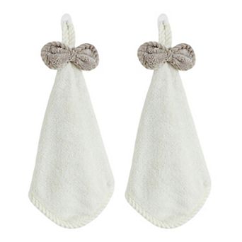 Soft Absorbent Hanging Hand Towels with Bow Detail Reusable Cleaning Cloth 2 Pack