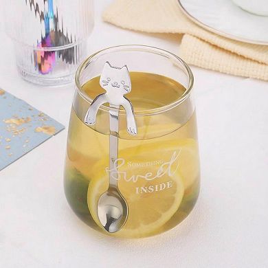 Cat Shaped Spoon Set Polished Metal Decorative Handle Cute Table Spoon 6 Piece Set