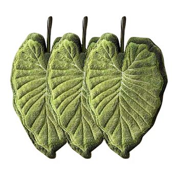 Soft Absorbent Hanging Hand Towels Leaf Shaped Reusable Cleaning Cloth with Loop 3 Pack