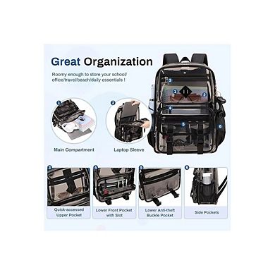 PVC Clear Bookbag Heavy Duty Transparent Backpack for Stadium Events See Through Bag for School
