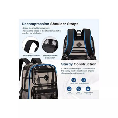 PVC Clear Bookbag Heavy Duty Transparent Backpack for Stadium Events See Through Bag for School