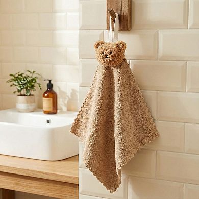 Soft Absorbent Hanging Washcloths with Bear Accent 3 Pack Reusable Cleaning Cloths