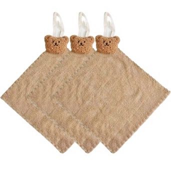 Soft Absorbent Hanging Washcloths with Bear Accent 3 Pack Reusable Cleaning Cloths