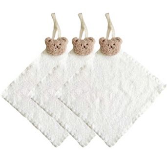 Soft Absorbent Hanging Washcloths with Bear Accent 3 Pack Reusable Cleaning Cloths