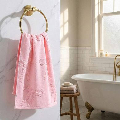 Soft Decorative Bow Textured Hand Towels Set with Raised Jacquard Design 2 Pack