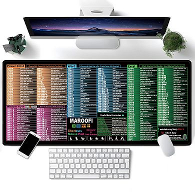 Extended Desk Mouse Pad with Office Shortcut Guide Smooth Surface Non Slip Rubber Base