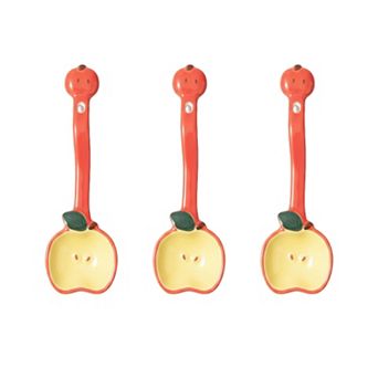 Apple Shaped Ceramic Reusable Spoon Set with Hanging Handle Design 3 pc Set