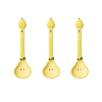 Apple Shaped Ceramic Reusable Spoon Set with Hanging Handle Design 3 pc Set