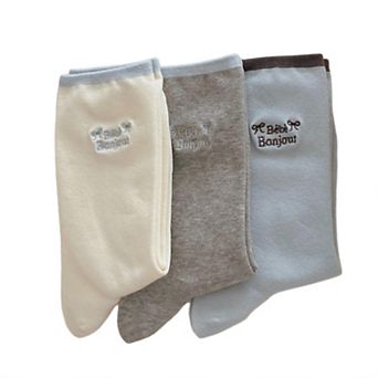 Embroidered Text Crew Socks 3 Pair Soft Knit Stretch with Ribbed Cuff and Minimal Letter Detail