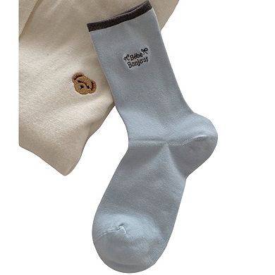 Embroidered Text Crew Socks 3 Pair Soft Knit Stretch with Ribbed Cuff and Minimal Letter Detail
